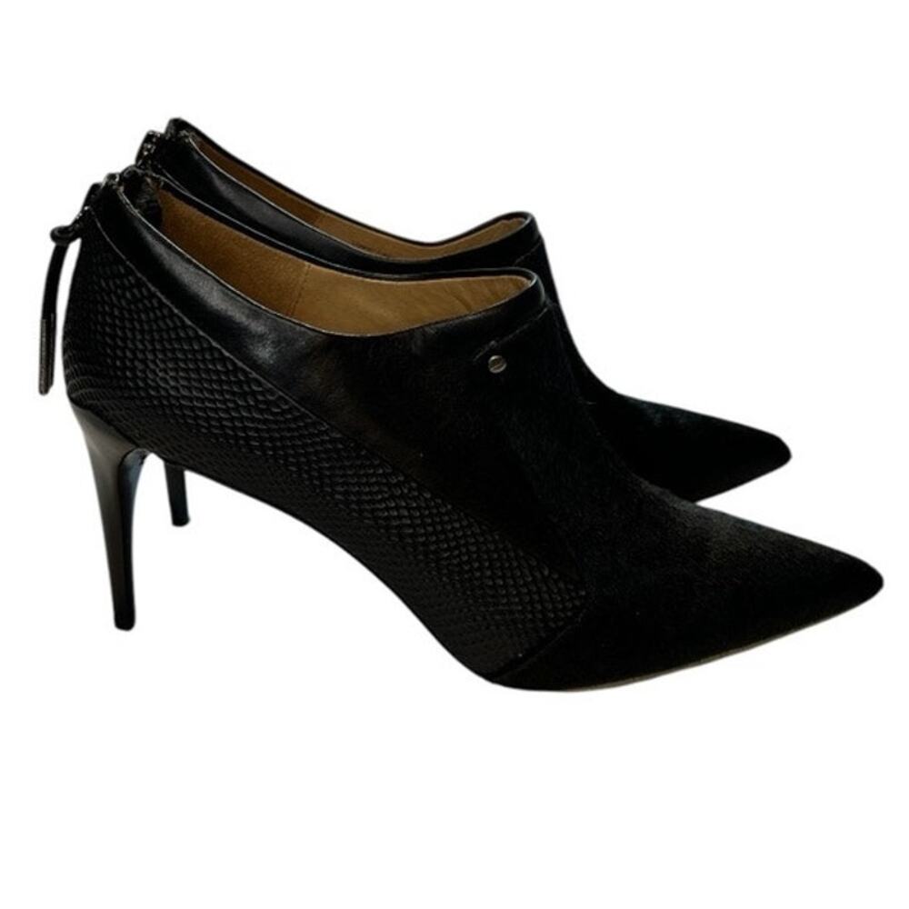 Lamb Tracie Calf Hair Pointed Toe Ankle Boots Black 7.5m, leather 3.5” heel